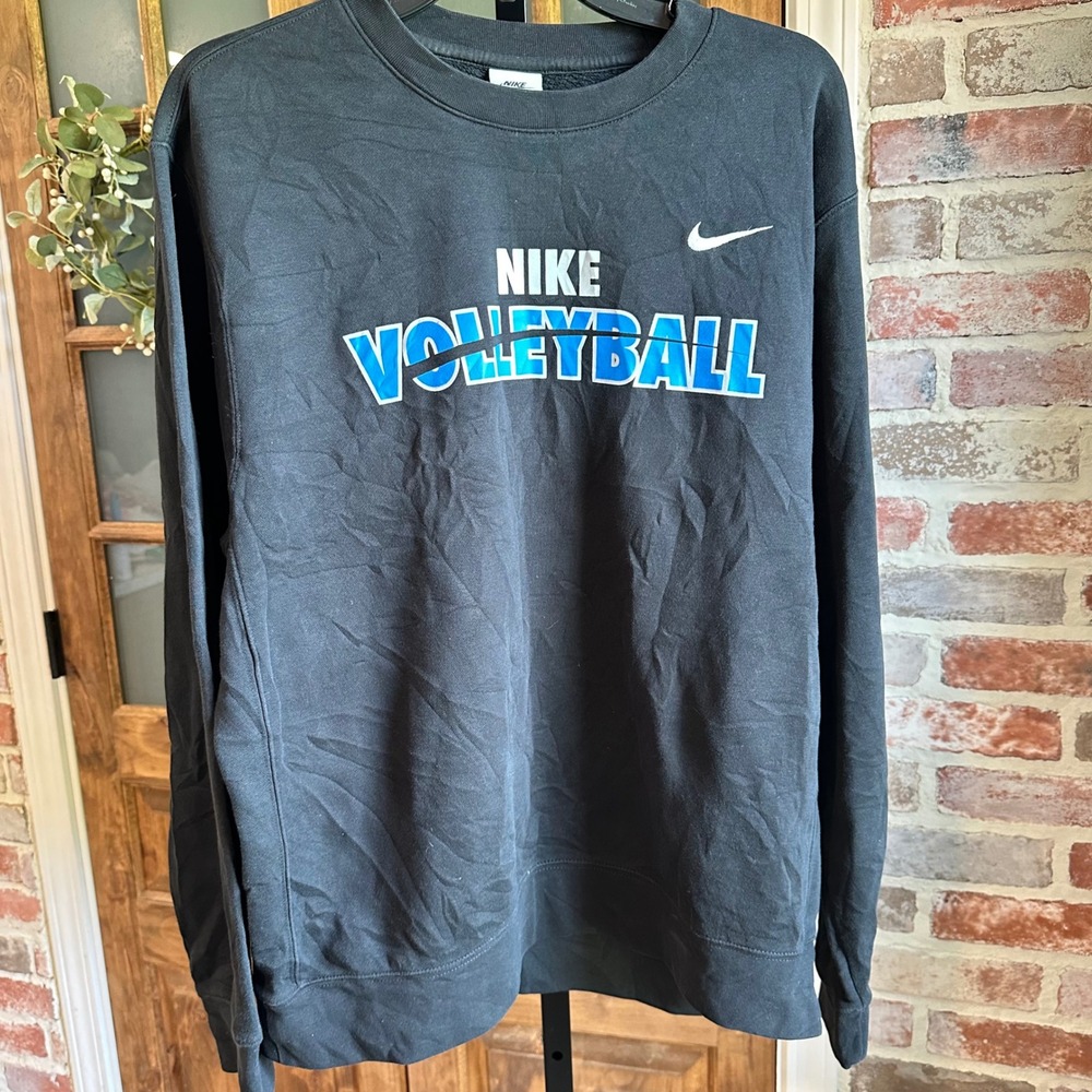 Nike Sweatshirt Mens Large Black Volleyball Graphic Crew Neck Pullover Fleece